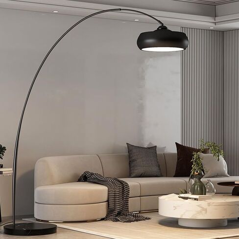 مصباح أرضي LED نحاسي صناعي مقاس 74 سم لغرفة المعيشة، مصباح قائم للقراءة في الأماكن المغلقة، ضوء زاوية للأرضية المقوسة، إضاءة محيطة للقراءة، عمود طويل واقف باللون الأسود in Kuwait