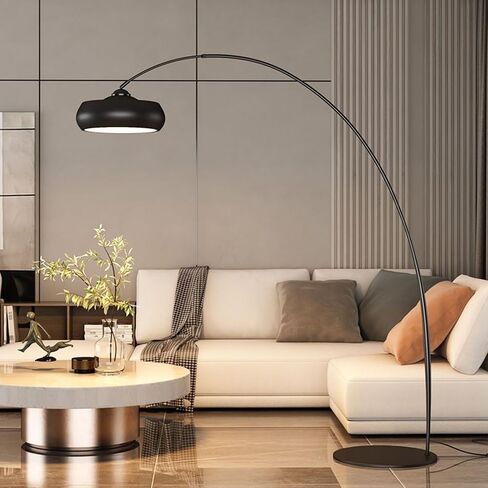 مصباح أرضي LED نحاسي صناعي مقاس 74 سم لغرفة المعيشة، مصباح قائم للقراءة في الأماكن المغلقة، ضوء زاوية للأرضية المقوسة، إضاءة محيطة للقراءة، عمود طويل واقف باللون الأسود in Kuwait