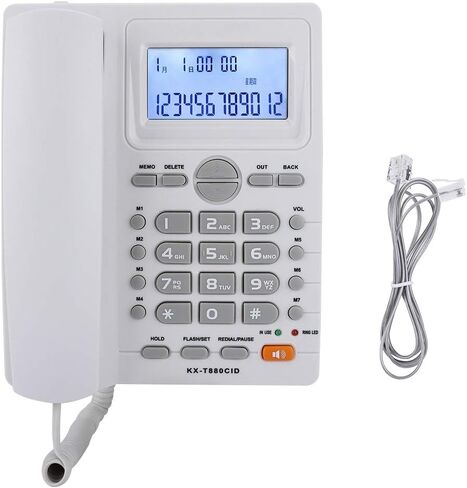Corded Phone, Desktop Landline Telephone Wired Phone for Home Office Hotel Use, Speakerphone, Caller ID Display, Hands Free Calling (White) in Saudi Arabia