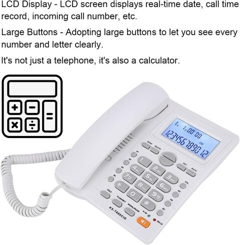 Corded Phone, Desktop Landline Telephone Wired Phone for Home Office Hotel Use, Speakerphone, Caller ID Display, Hands Free Calling (White) in Saudi Arabia