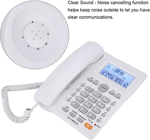 Corded Phone, Desktop Landline Telephone Wired Phone for Home Office Hotel Use, Speakerphone, Caller ID Display, Hands Free Calling (White) in Saudi Arabia