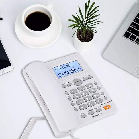 Corded Phone, Desktop Landline Telephone Wired Phone for Home Office Hotel Use, Speakerphone, Caller ID Display, Hands Free Calling (White) in Saudi Arabia