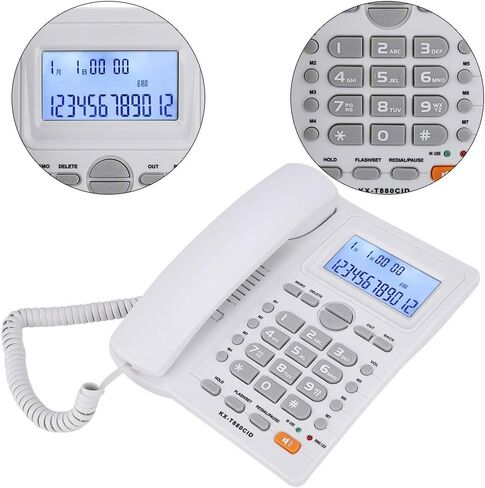 Corded Phone, Desktop Landline Telephone Wired Phone for Home Office Hotel Use, Speakerphone, Caller ID Display, Hands Free Calling (White) in Saudi Arabia
