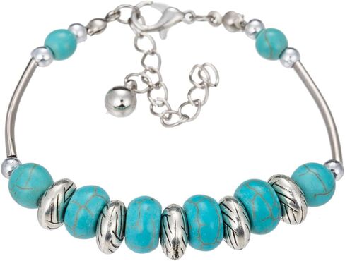 Turquoise Bracelet for Women Girls Unique Charm Natural Blue Turquoise Adjustable Beaded Imitation Gemstone Butterfly Bracelet Handmade Boho Vintage Owl Animal Bracelet in Saudi Arabia
