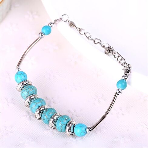 Turquoise Bracelet for Women Girls Unique Charm Natural Blue Turquoise Adjustable Beaded Imitation Gemstone Butterfly Bracelet Handmade Boho Vintage Owl Animal Bracelet in Saudi Arabia