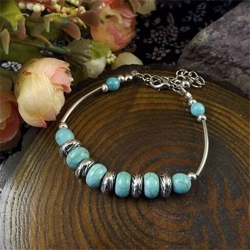 Turquoise Bracelet for Women Girls Unique Charm Natural Blue Turquoise Adjustable Beaded Imitation Gemstone Butterfly Bracelet Handmade Boho Vintage Owl Animal Bracelet in Saudi Arabia