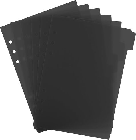 6 Ring Clear Binder Dividers, A5 Insertable Tab Dividers, Clear Plastic Binder Index Dividers A5 Binder Dividers Pages with Tabs (6 Pack, Black) in Saudi Arabia