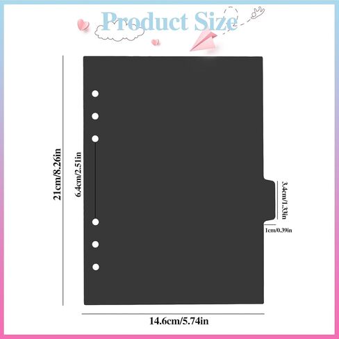 6 Ring Clear Binder Dividers, A5 Insertable Tab Dividers, Clear Plastic Binder Index Dividers A5 Binder Dividers Pages with Tabs (6 Pack, Black) in Saudi Arabia