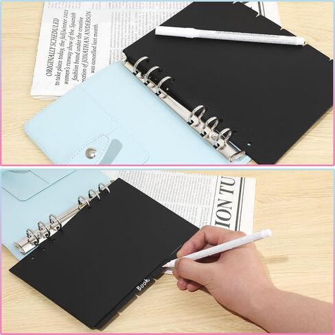6 Ring Clear Binder Dividers, A5 Insertable Tab Dividers, Clear Plastic Binder Index Dividers A5 Binder Dividers Pages with Tabs (6 Pack, Black) in Saudi Arabia