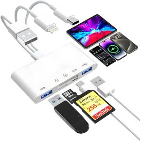 قارئ بطاقة SD لهاتف iPhone، موصل USB C Lightning USB3.0 إلى قارئ بطاقة SD/TF ومحول USB OTG لأجهزة iPhone/iPad/PC/Android/Camera/USB C & A، يدعم SD/Micro SD/SDHC/SDXC/ MMC التوصيل والتشغيل in Kuwait