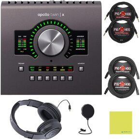 Universal Audio Apollo Twin X Quad Heritage Edition Audio Interface Bundle w/Samson Over-Ear Headphones, 2-Pack Pig Hog 8mm XLR Mic Cable, 2-Pack Pig Hog "Black Woven" Instrument Cable & Pop Filter