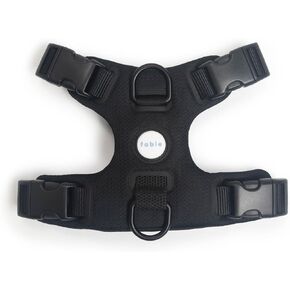 Fable Signature Harness for Dogs - Minimalist Medium Black Dog Harness with Shock Absorber, Breathable Mesh, Adjustable Straps with Buckles for Flexibility, and 3 Leash Attachment Points