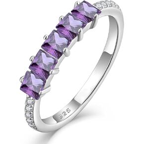 Square Stackable Rings Sterling Silver Eternity Ring for Women Princess-Cut Birthstone Stacking Band Size 5-10