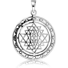 WithLoveSilver Sterling Silver Sri Yantra Sri Chakra Sacred Geometry Talisman Pendant