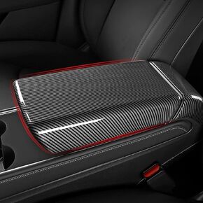 KEYOOG Carbon Fiber Center Armrest Box Cover Fit 2017-2021 Model 3, 2021 Model Y, Automotive Interior Accessories, High Brightness, Wear-Resistance, and Easy Installation, Lacquering Process/Black