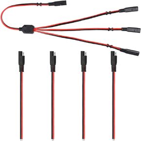 SAE Power Extension Cable Y Splitter 1 to 3 Connector With Dust Cap And 4 Pcs 2 Pin Quick Disconnect Wire Harness(4 Pcs 1.2 FT+1 Pcs 1 to 3)