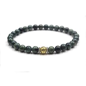 Jade Beads Bracelet, Dark Green Jade Bracelet, Jade and 22 Karat Gold Beads Bracelet
