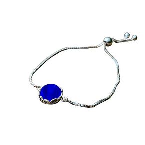 Bottled Up Designs Handmade Vintage Cobalt Botanical Series Adjustable Slider Bracelet, Recycled 1960 Skin Cream Jar Glass, Sterling Silver, Eco Friendly, Made in USA, Birthday Gift, Women