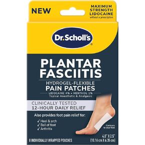 Dr. Scholl's Plantar Fasciitis Pain Patches with Hydrogel Flexible Technology, 8 Ct // Clinically Tested 12-Hour Daily Pain Relief - Contours to Your Foot - with Lidocaine & Menthol, 8 Treatments