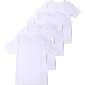 Stafford V Neck White Shirts (Pack of 4) Blended Cotton Dry+Cool (46-48)