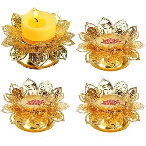 4 PCS Lotus Ghee Lamp Holder, Diwali Diya Vilakku for Puja Pooja Ghee Lamp,Tealight Candle Holder Indian Oil Butterlamp, Votive Lotus Diya Butter Lamp Holders for Home Altar Decoration Centerpiece