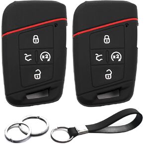 2pcs Compatible with VW Volkswagen Tiguan Taos Atlas Jetta Passat Arteon Atlas Cross Sport Golf Alltrack Smart 5 Buttons Key Fob Cover Case Key Chain Protector Keyless Entry Remote Holder