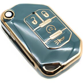 FEYOUN Key Fob Cover Compatible with Jeep Gladiator Wrangler Wagoneer Flip 4 Buttons TPU Remote Keyless Key Fob Case Protection Shell Accessories, Black