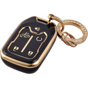 OFFCURVE Key Fob Cover with Keychain Compatible with GMC Key Fob Case for Chevy Suburban Tahoe Terrain Acadia Yukon Silverado GMC Sierra 1500 2500HD 3500HD Car Accessories, Black