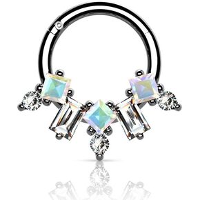 Pierced Owl - 16GA Stainless Steel Multi CZ Crystal Fan Cartilage Helix Daith Septum Hinged Segment Ring