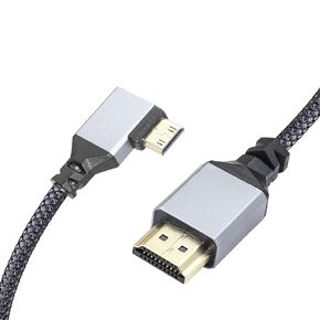 RIIEYOCA 4K Mini HDMI to HDMI Adapter Cable,90 Degree Left Angle Mini HDMI Male to HDMI Male Aluminum Short Nylon Braided Cord Cable,Support 4K UHD,for Laptop,TV,Camcorder etc.(Cable:50cm)…