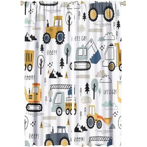 Construction Truck Rod Pocket Blackout Curtains for Living Room,Room Darkening Boys Kids Hand Painting Cartoon Excavator Window Treatment,2 Panels 45L x 21W