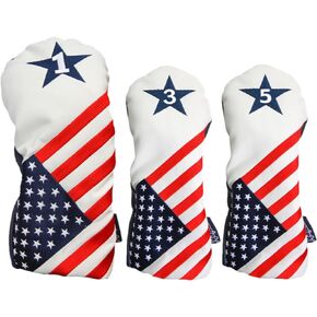 USA 1 3 5 Headcover Patriot Golf Vintage Retro U.S.A Leather Style Patriotic Driver Fairway Wood Head Cover
