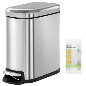 Small Bathroom Trash Can with 15 Garbage Bags,1.3 Gallon Stainless Steel Garbage Can with Lid Soft Close,Small Trash Bin for Bathroom,Kitchen,Home Office,White