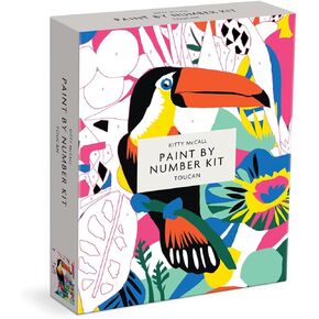 Galison Kitty McCall Toucan Paint by Number Kit from Includes 1 Canvas (8" x 10"), 1 Wooden Easel, 2 Paint Brushes & 6 Acrylic Paints, DIY Art Kit with Stunning Design