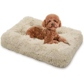 MoNiBloom 36.5"x29"x5" Dog Beds for Medium Size Dogs Machine-Washable Long Plush Pet Beds Warming Cozy Soft Bed for Dogs and Cat, Beige