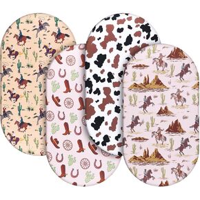 4 Pcs Western Cowboy Bassinet Sheets Western Crib Bedding Set Soft Baby Sheet West Jockey Print Bassinet Mattress Sheets Fit Standard Bassinets 32 x 16 x 3 Inches