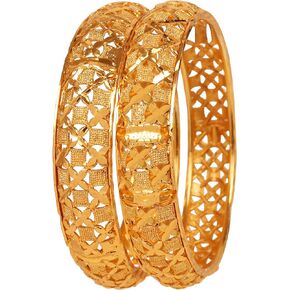Touchstone NEW Indian Bollywood Trend Splendid Traditional Craftsmanship Floral Wrist Enhancing Designer Jewelry Thick Bracelets Bangles Set Of 2 In Gold Tone For Women.