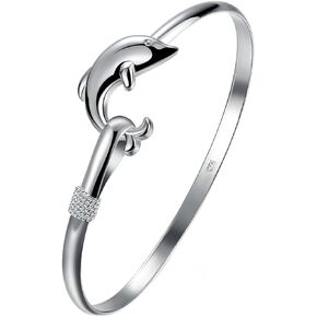 Fashion Jewelry 925 Sterling Silver Cute Dolphin Bangle Bracelets for Women and Girls