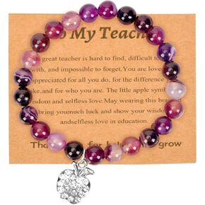 Teacher Appreciation Gifts Bracelets for Women Thank You Gifts for Teachers from Students Christmas Graduation Gift for Teacher Purple Bead Bracelet