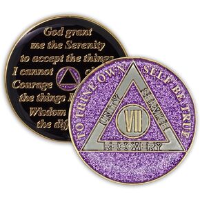 7 Year Sobriety Coin | Glitter Triplate AA Chip Recovery Anniversary Token (Aqua)