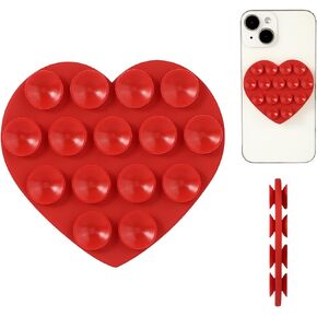 Heart Shape Double Sided Phone Suction Holder, Multi-Purpose Silicone Suction Cup Phone Mount Sweet Phone Case Sticky Phone Grip for Mobile Devices Mirror Glass (Pink)