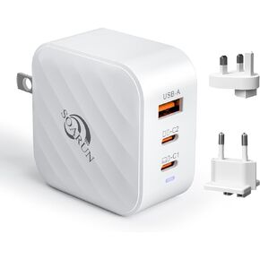 USB C Charger Block, SOARUN 65W Super Fast Type C, GaN Fast Charger, 3 Ports USB Fast Wall Charger Compatible with iPhone 15/14/pro/pro max,Galaxy S22/23,Dell XPS13,Laptop,Tablets,ipad etc