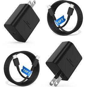 2Pack 45W Super Fast Charger Block and Type C to C Cable 10ft, USB C Wall Charging Power Adapter and Android Phone Charger Cord Long for Samsung Galaxy S24+/S23 Ultra/S23+/S22/S21/Note 20/Note10 Plus
