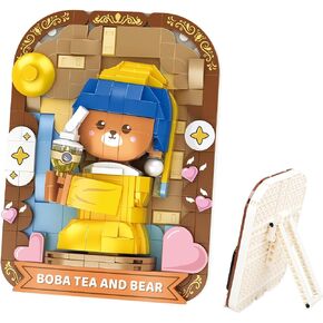 Cute 3D Painting Anime Toy Building Sets,Model Building Kits for Kids Adults,Boba Tea and Bear Building Blocks Sets ,Famous Art Sets for Women,Birthday Gifts for Kids(393+ Pieces Bricks)