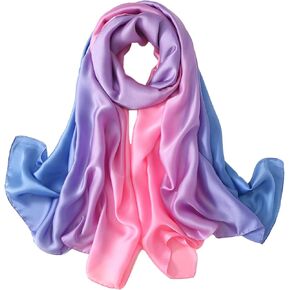 ZMC Long Silk Feeling Scarf, Smooth Gradient Scarf Stripe for women Long Lightweight Sun-proof Shawls Wraps Headscarf for Women Spring Summer Fall(blue pink)