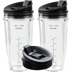 Replacement 24oz Blender Cups For Ninja BL450 BL480 BN401 BN751 BN801, Ninja Blender Cup with Sip & Seal Lid Compatible with Ninja SS401 SS101 SS151 SS351 Blender,Replacement Parts for Ninjia (2 Pack)