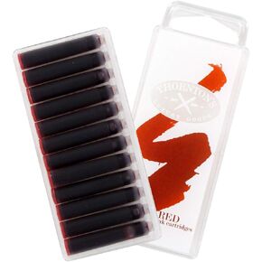 Thornton's Luxury Goods Short Standard International Fountain Pen Ink Cartridges Red Pack of 12 Convenient and Mess Free