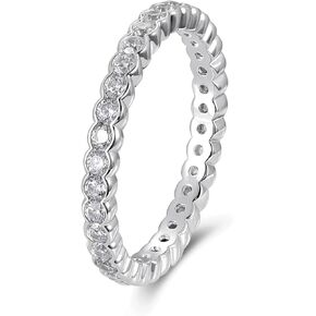 D Color VVS1 Clarity Moissanite Hand Setting Eternity Rings for Women, Solid 925 Sterling Silver Rhodium Finish, Wedding Aniversary Ring, Stackable Ring, Size4-11
