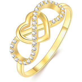 sisgem الصلبة 14k الذهب إنفينيتي القلب الدائري للنساء، الذهب الحقيقي القلب المويسانتي وعد خاتم عصابات الزفاف خاتم الخطوبة مجوهرات هدايا لاثنين زوجة عيد الحب عيد ميلاد الذكرى