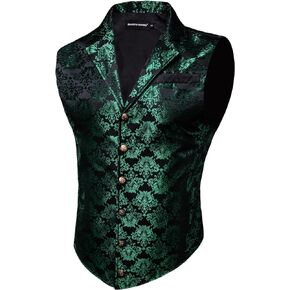 Barry.Wang Mens Silk Victorian Vest Tie Set Tailored Collar Paisley Steampunk Gothic Waistcoat Formal/Leisure Party